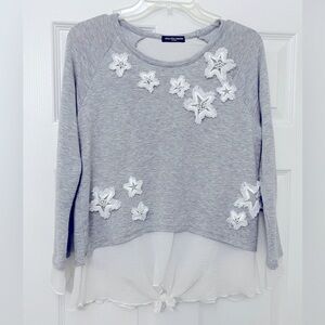 Cha cha vente women's Flowy top w/beading sheer bottom stars hem size Small